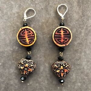 Artisan Black and Gold Dangle Earrings